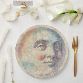 Papel Plato de Hombre en la Luna con Acuarela Celestial