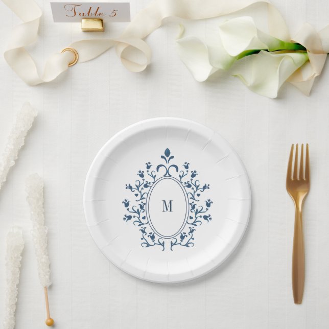 Papel Plato de monograma verde azulado (Boda)