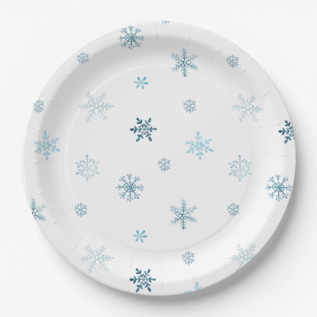 Papel Plato de Navidad con Copos de Nieve en Acuarela (Anverso)