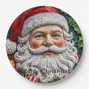 Papel Plato de Navidad con mosaico de Santa Claus en 3D
