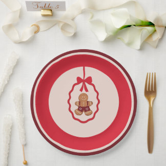 Papel Plato de Navidad de Hombre de Pan de Jengibre Rojo