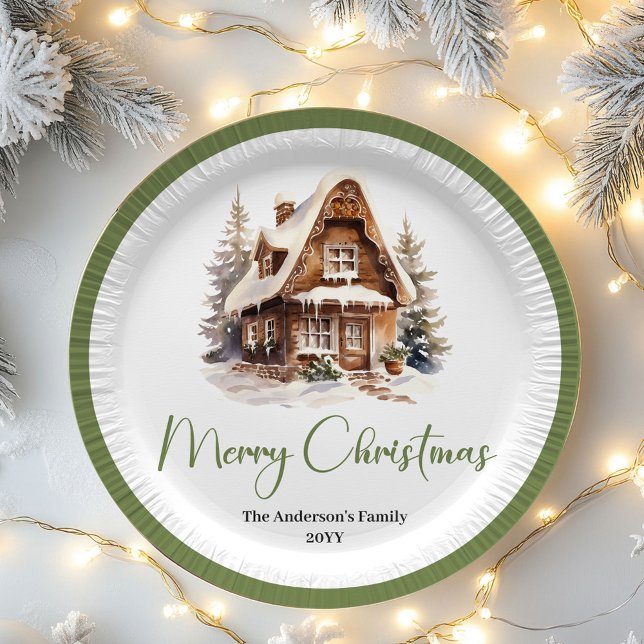 Papel Plato de Navidad personalizado con pastel neutro p (Neutral Pastel Christmas Personalized Family Plates)