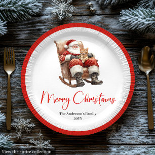 Papel Plato de Navidad rústico vintage de Papá Noel eleg