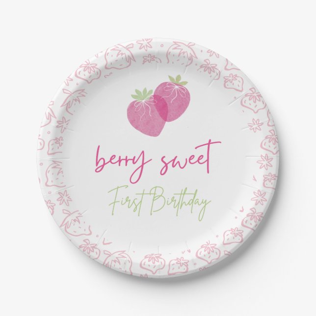 Papel Plato de primer cumpleaños Berry Sweet (Anverso)