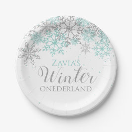 Papel Plato de primer cumpleaños Winter Onederland azul