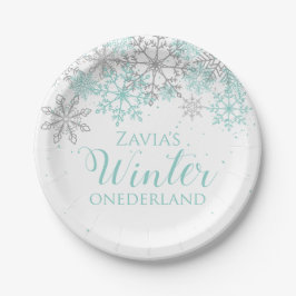 Papel Plato de primer cumpleaños Winter Onederland azul