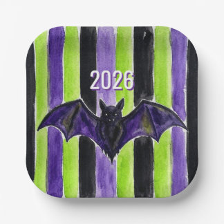 Papel Plato de rayas verdes y moradas con acuarela perso