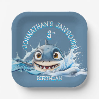 Papel Plato de Tiburón Jawsome | Cumpleaños azul de niño
