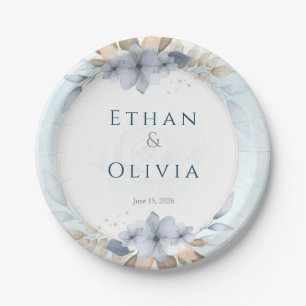 Papel Plato Decorativo de Boda Floral Azul Elegante Po