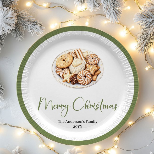Papel Plato Familiar Personalizado de Navidad Neutral El (Elegant Neutral Christmas Personalized Family Plates)