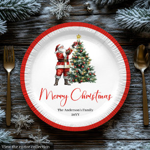 Papel Plato festivo de Navidad de Papá Noel rojo blanco