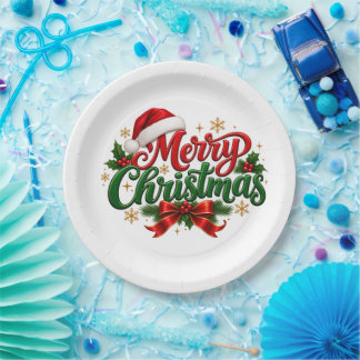 Papel Plato festivo de Navidad rojo y verde clásico
