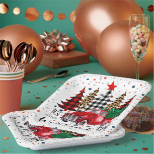 Papel Plato Navideño de Camioneta Roja Diversión Festiva