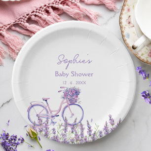 Papel Plato para Baby Shower de bicicleta con flores sil