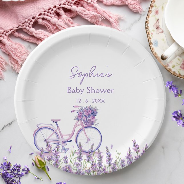Papel Plato para Baby Shower de bicicleta con flores sil (Subido por el creador)