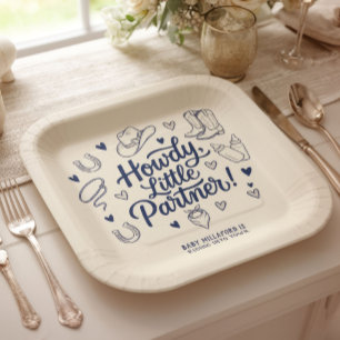 Papel Plato para Baby Shower de Vaquero 'Howdy Little Pa