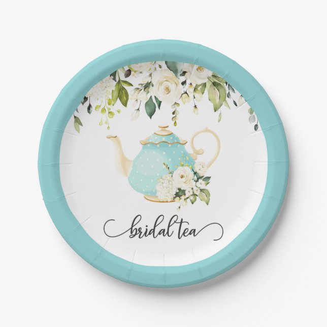 Papel Plato para Fiesta de Té Nupcial - Azul (Anverso)