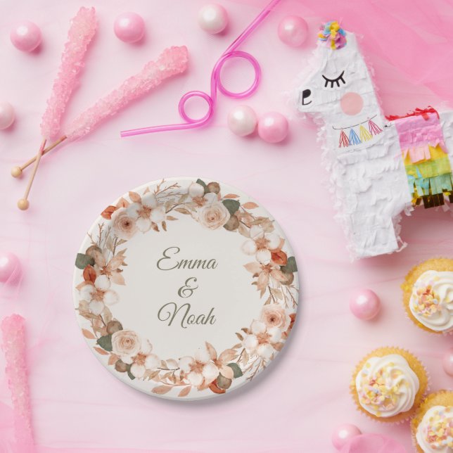 Papel Plato Redondo de Comedor de Acuarela con Flores (Fiesta)