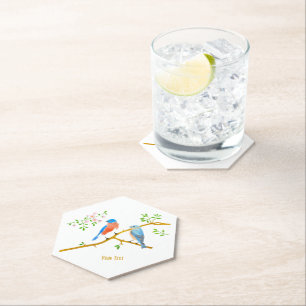 Papel Posavasos Azules de Pájaro de Hexágono Punteado