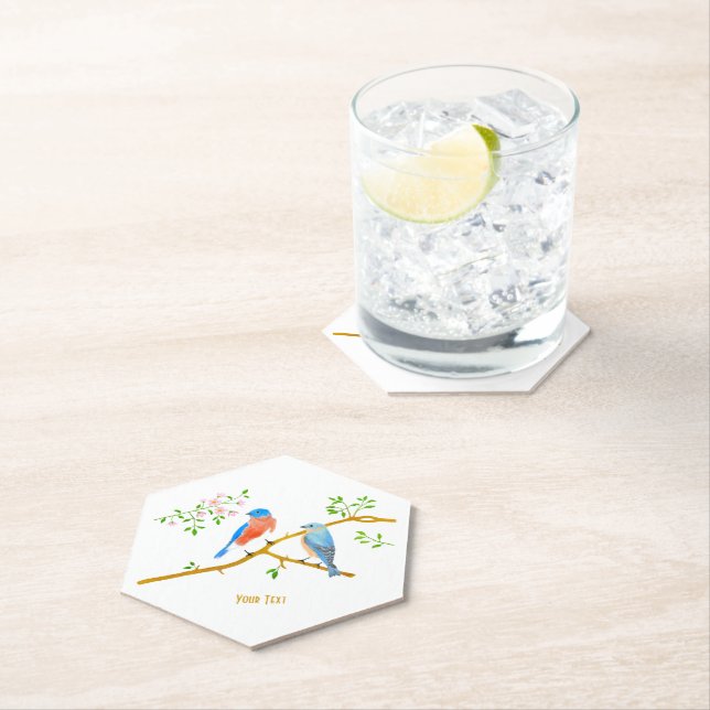 Papel Posavasos Azules de Pájaro de Hexágono Punteado (In situ)