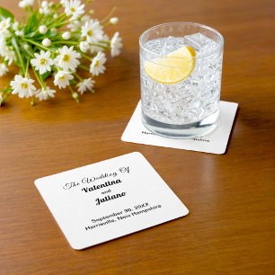 Papel Posavasos cuadrado de boda en blanco y negro