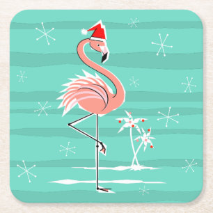Papel Posavasos cuadrado de raya de flamenco de Navidad