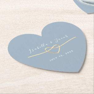Papel Posavasos de Bebida de Boda con Corazón de Oro Azu