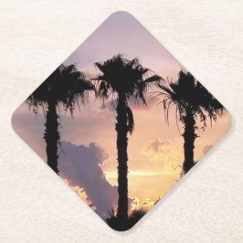 Papel Posavasos de Bebidas de Palmeras al Atardecer