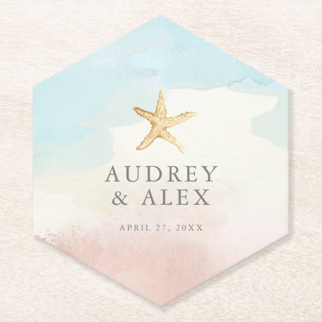 Papel Posavasos de boda con tema de playa moderno (Anverso)