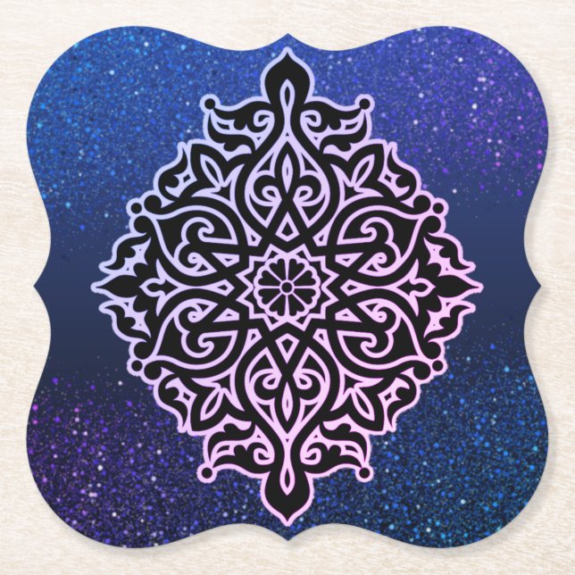 Papel Posavasos de cartón azul con purpurina (Anverso)