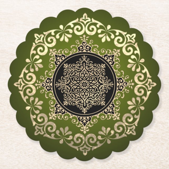 Papel Posavasos de cartón verde con decoración (Anverso)