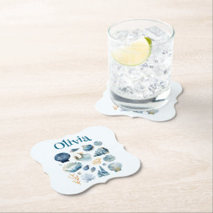 Papel Posavasos de Concha Azul – Nombre Personalizado