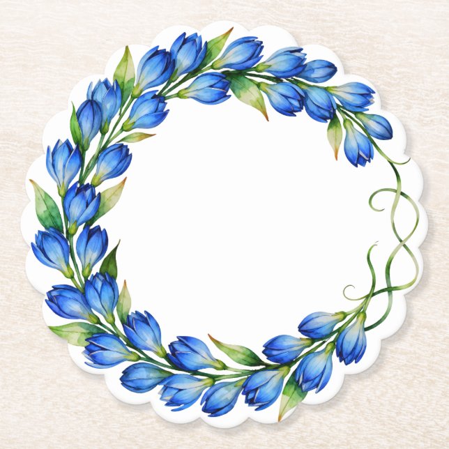 Papel Posavasos de corona floral azul (Anverso)