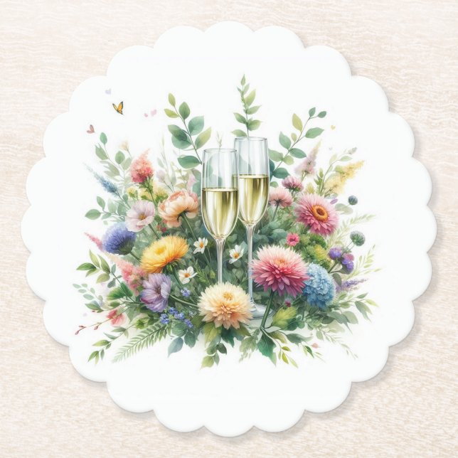 Papel Posavasos de Jardín de Champán Floral (Anverso)