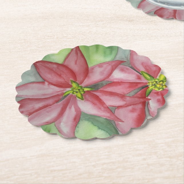 Papel Posavasos de Navidad de Flor de Nochebuena (En perspectiva)