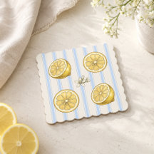 Posavasos de rodaja de limón acuarela franja azul