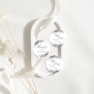 Papel Posavasos redondo Cheers de boda floral púrpura el