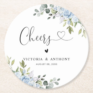 Papel Posavasos Redondo de Bodas Botánico Azul Suave