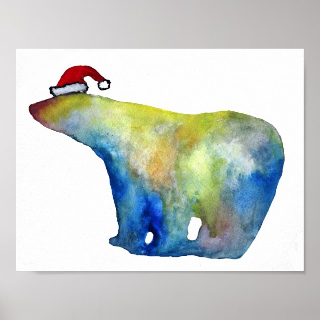 Papel Poster de valor de arte Bear Santa Watercolo (Frente)
