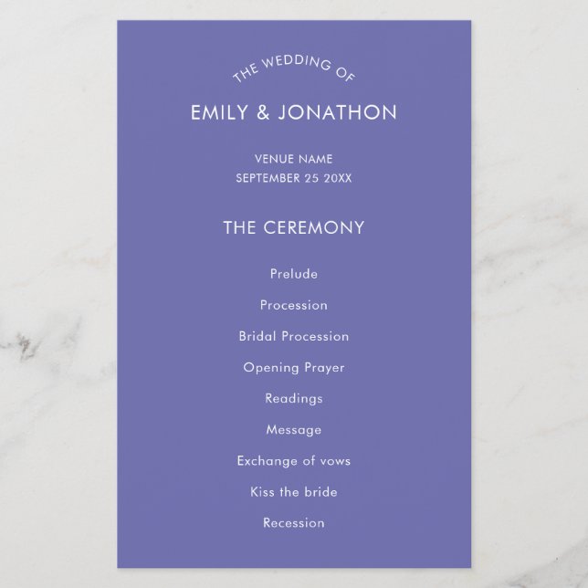 PAPEL | Programa de Matrimonio Azul de Texto Simpl (Frente)