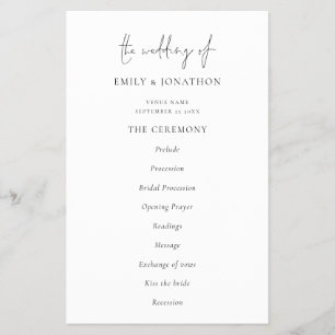 PAPEL Programa de matrimonio blanco negro de tex