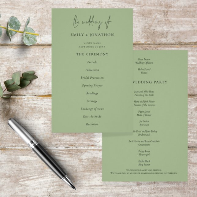PAPEL | Programa Elegante de Matrimonio Verde Masc (Subido por el creador)