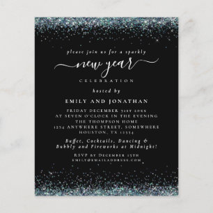 PAPEL   Purpurina azul Invitación de Año Nuevo neg