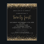 PAPEL | Purpurina de oro 21ª invitación a la fiest<br><div class="desc">Purpurina de oro de papel 21ª invitación de la fiesta negra. Una alternativa de PAPER (no tarjeta) de gran valor SIN ENVELOPES a un tamaño menor de 4, 5" x 5, 6" y a un precio económico. (Los sobres estándar A6 son el tamaño más próximo a caber). Los elegantes bordes...</div>