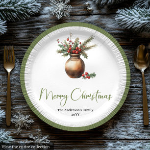 Papel Ramo de Navidad Boho acuarela en plato neutral