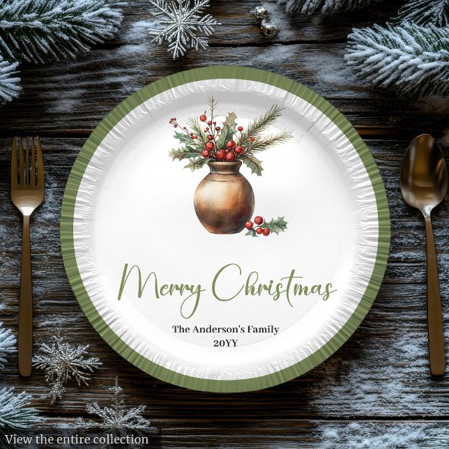 Papel Ramo de Navidad Boho acuarela en plato neutral (Watercolor Boho Christmas Bouquet in Neutral Plate

)