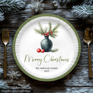 Papel Ramo de Navidad boho minimalista en plato terroso