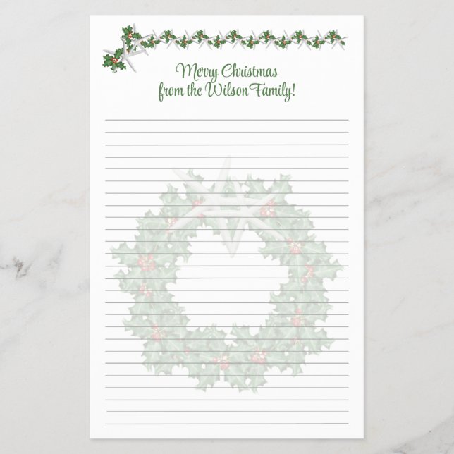Papel rayado de carta de Navidad de estrella de ma (Frente)