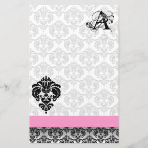 Papel reciclado de monograma negro de cinta rosada
