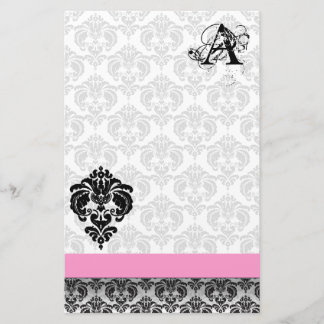 Papel reciclado de monograma negro de cinta rosada